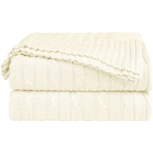 Cotton Cable Knit Throw Blanket Soft Throw Blankets for Sofa Bed Beige - Picture 1 of 6